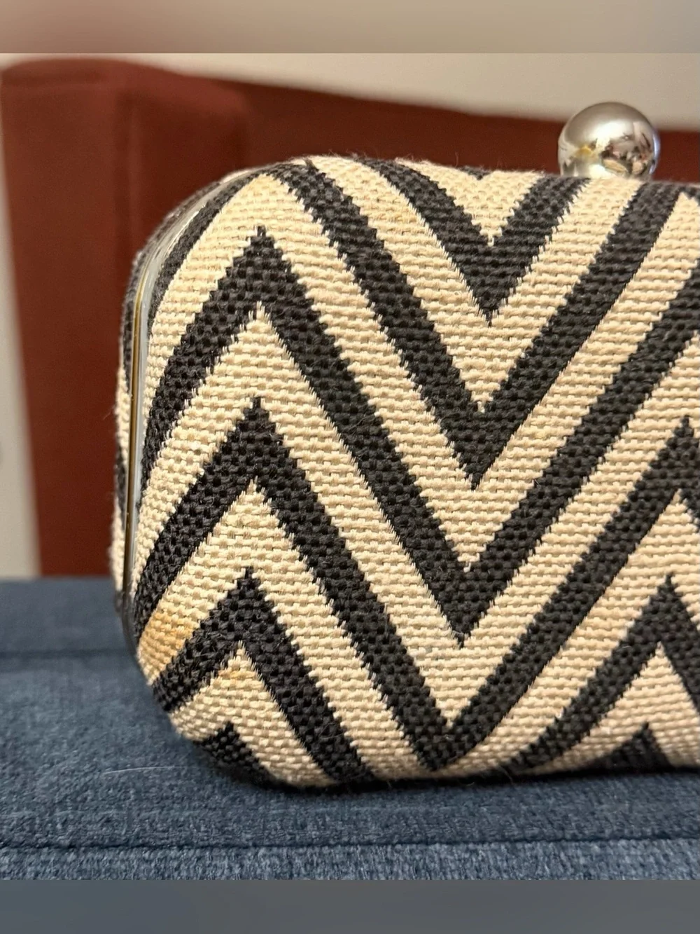 Ann Taylor LOFT Chevron Weave Box Clutch – Black & White Minaudière